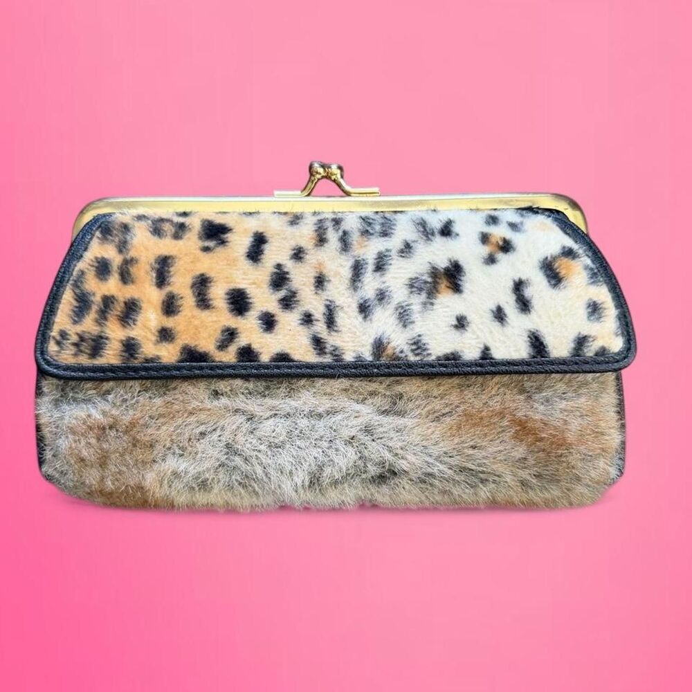 vintage 90s y2k Guang Tong faux fur leopard wallet RARE